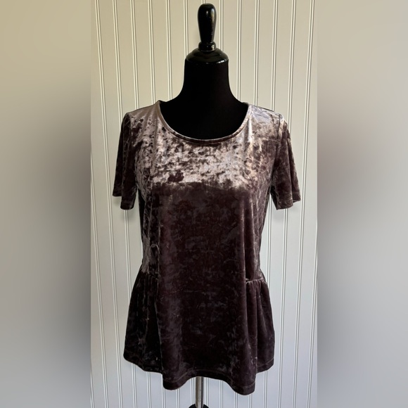 Pleione Crushed Velvet Peplum Blouse Purple Tie Back Womens Size Small - Picture 1 of 16